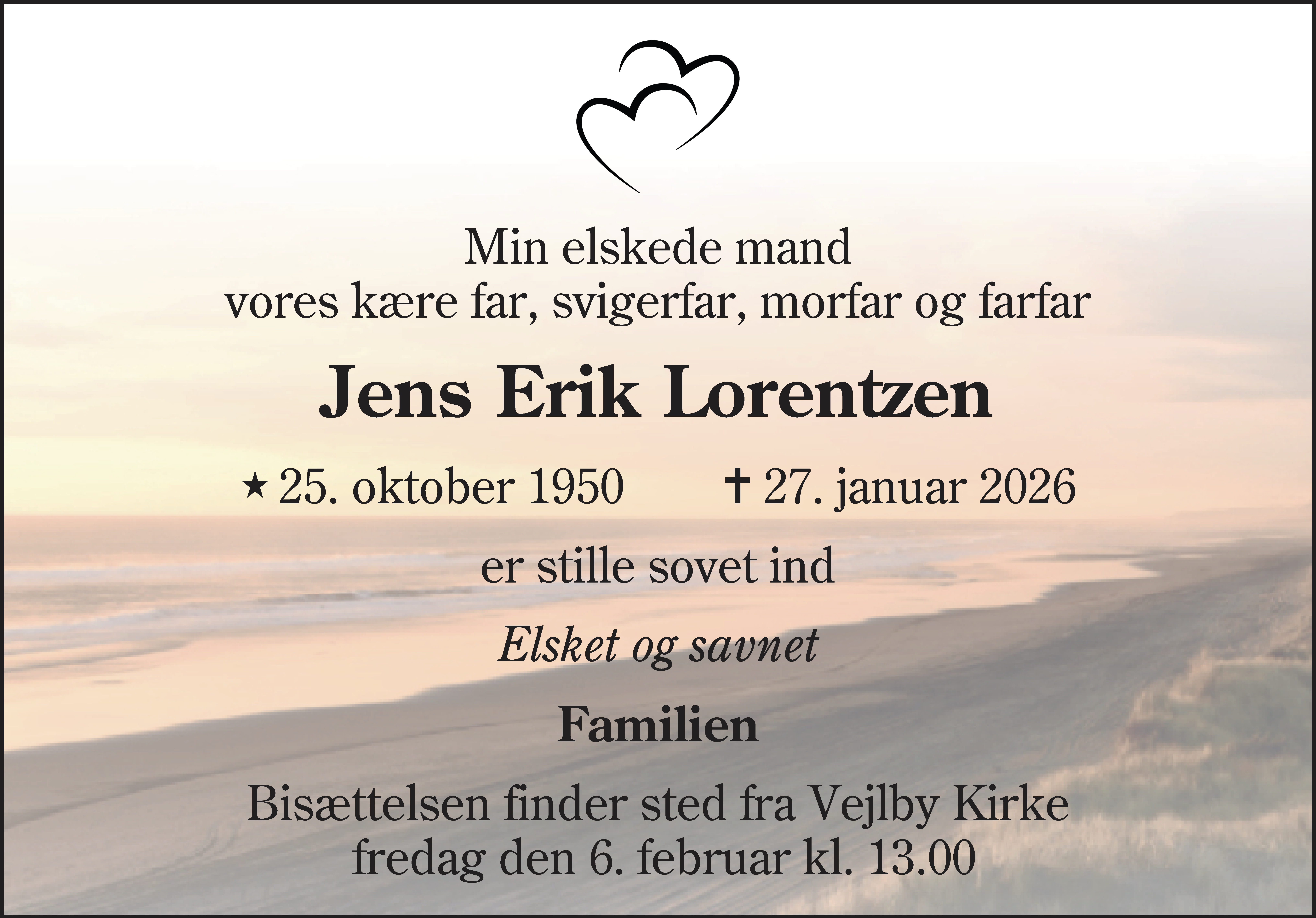 Dødsannonce for Jens Erik Lorentzen