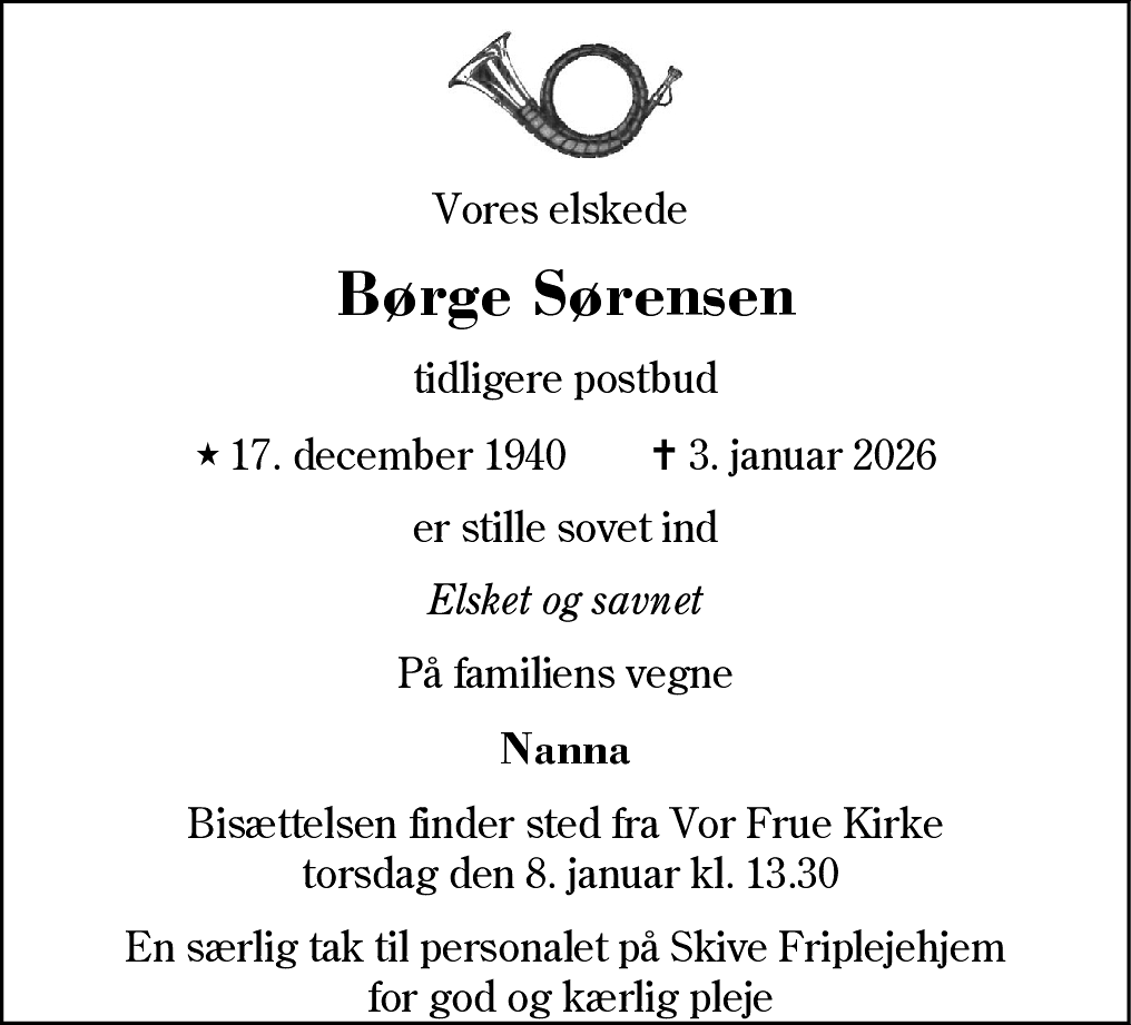 Dødsannonce for Børge Sørensen