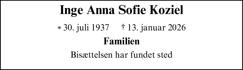 Dødsannonce for Inge Anna Sofie Koziel