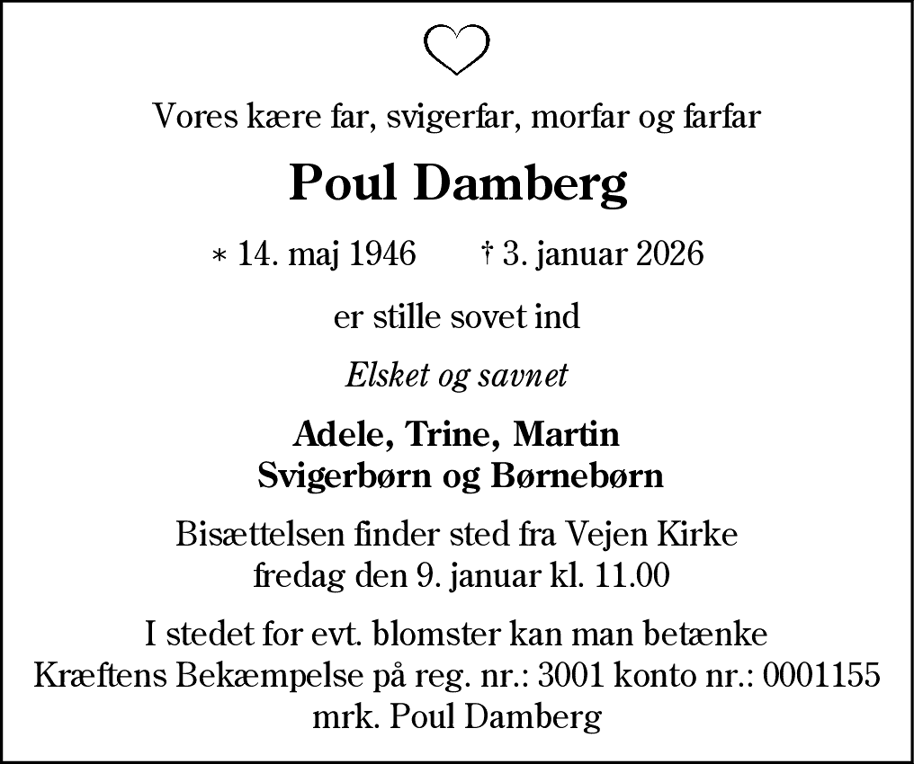 Dødsannonce for Poul Damberg