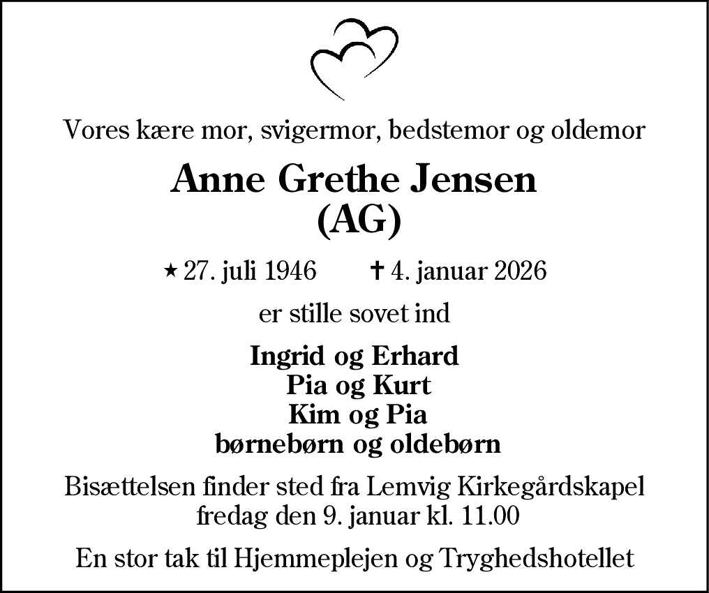 Dødsannonce for Anne Grethe Jensen