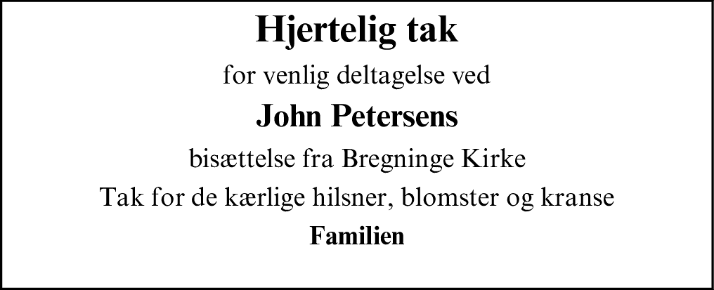 Dødsannonce for John Petersen