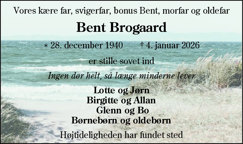 Dødsannonce for Bent Brogaard