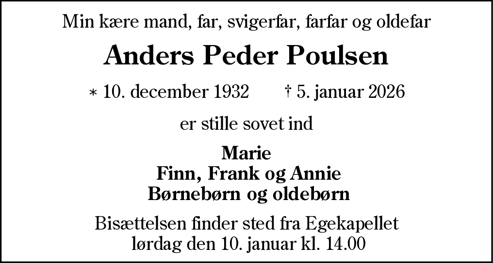 Dødsannonce for Anders Peder Poulsen