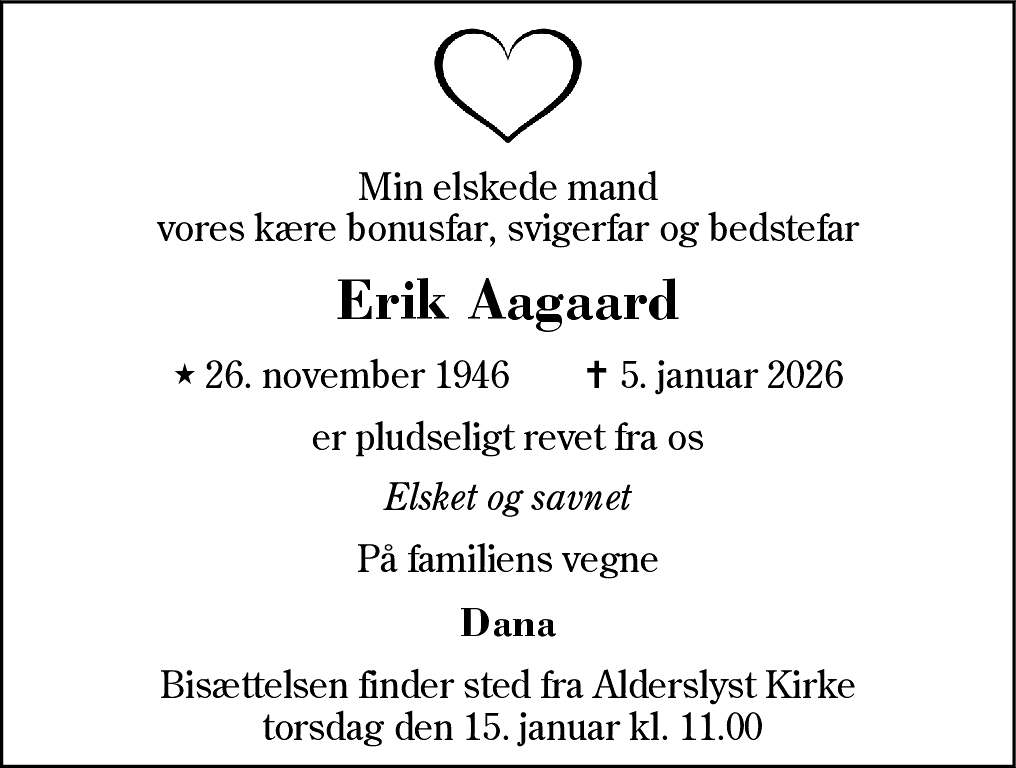 Dødsannonce for Erik Aagaard