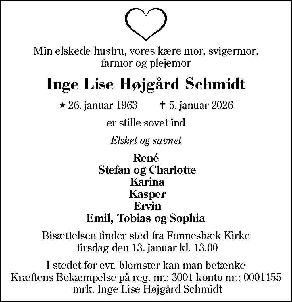 Dødsannonce for Inge Lise Højgård Schmidt