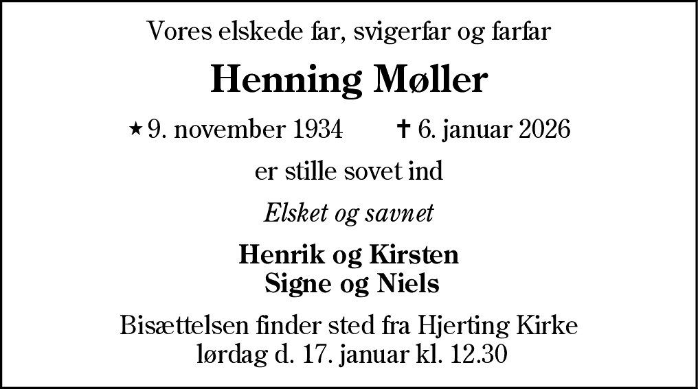 Dødsannonce for Henning Møller