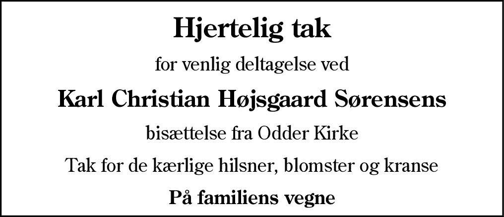 Dødsannonce for Karl Christian Højsgaard Sørensen