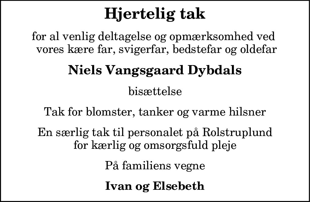 Dødsannonce for Niels Vangsgaard Dybdahl