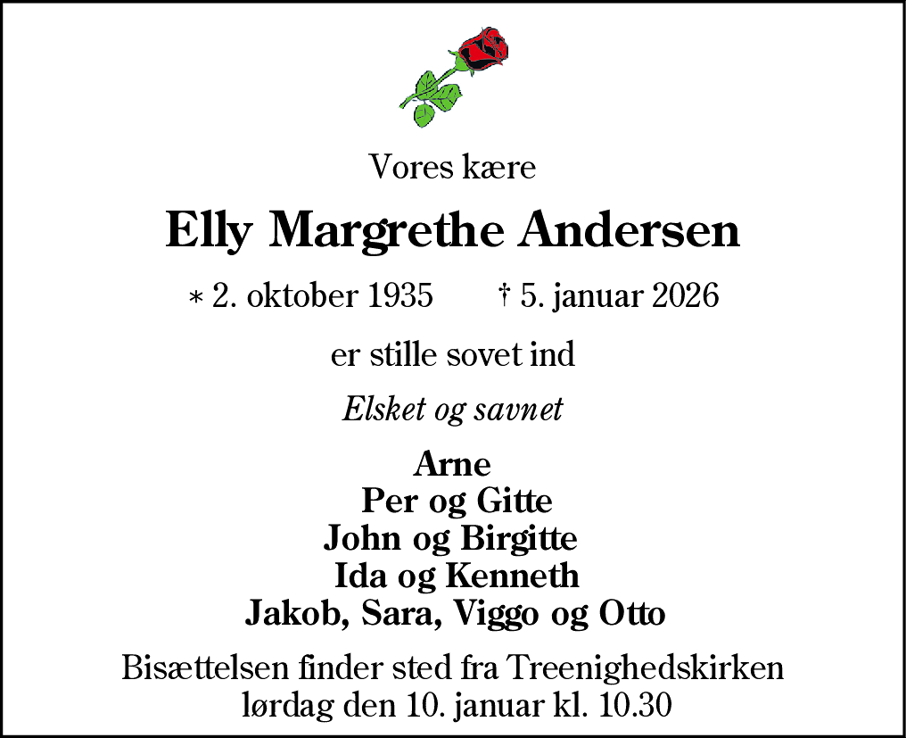Dødsannonce for Elly Margrethe Andersen
