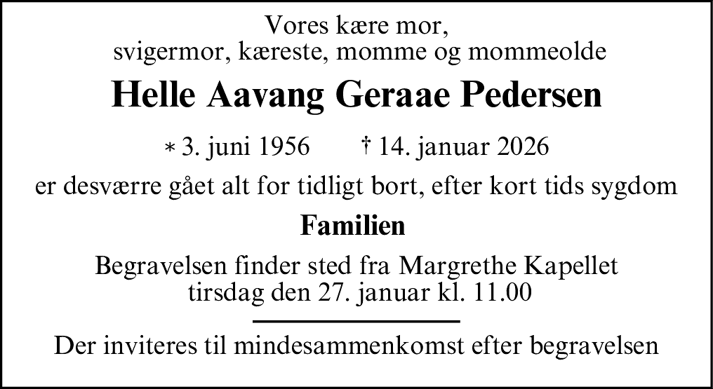 Dødsannonce for Helle Aavang Geraa Pedersen