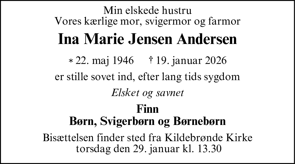 Dødsannonce for Ina Marie Jensen Andersen