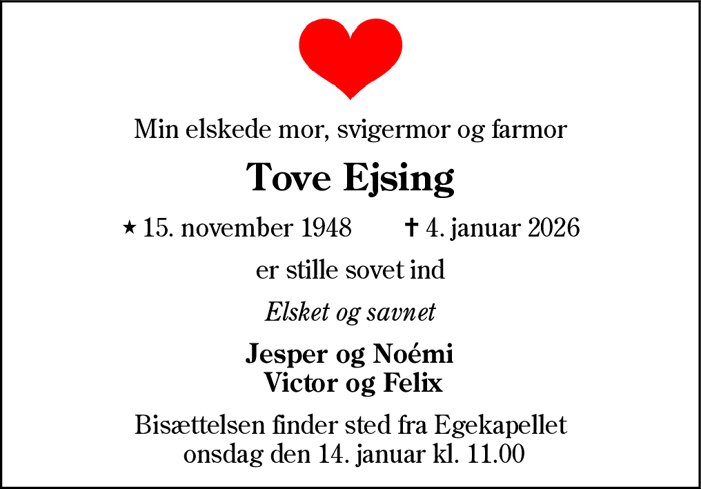Dødsannonce for Tove Ejsing
