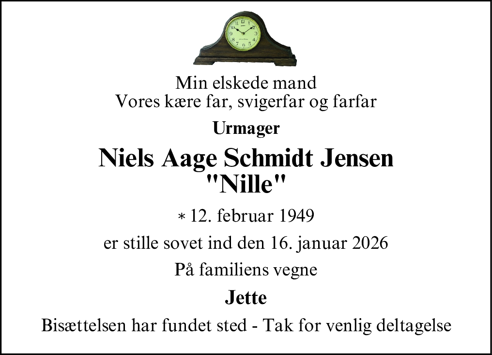 Dødsannonce for Niels Aage Schmidt Jensen