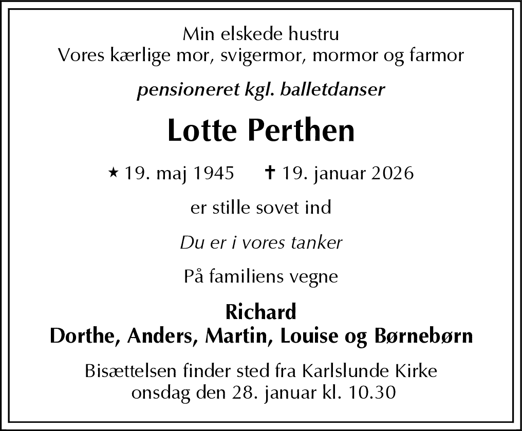 Dødsannonce for Lotte Perthen