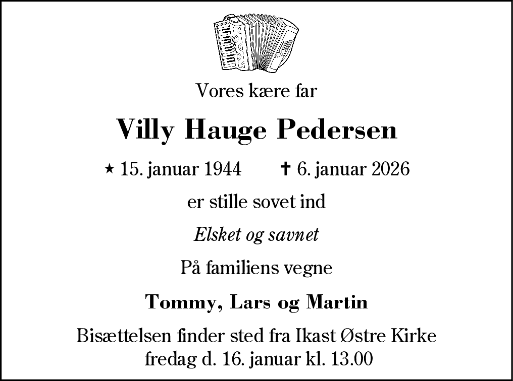 Dødsannonce for Villy Hauge Pedersen