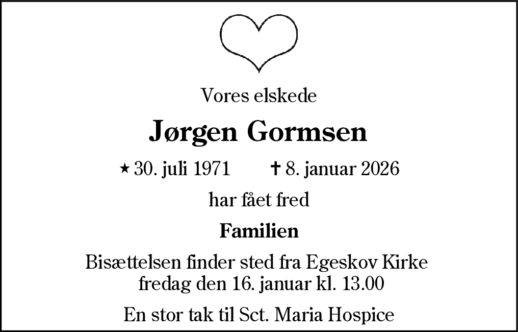 Dødsannonce for Jørgen Gormsen