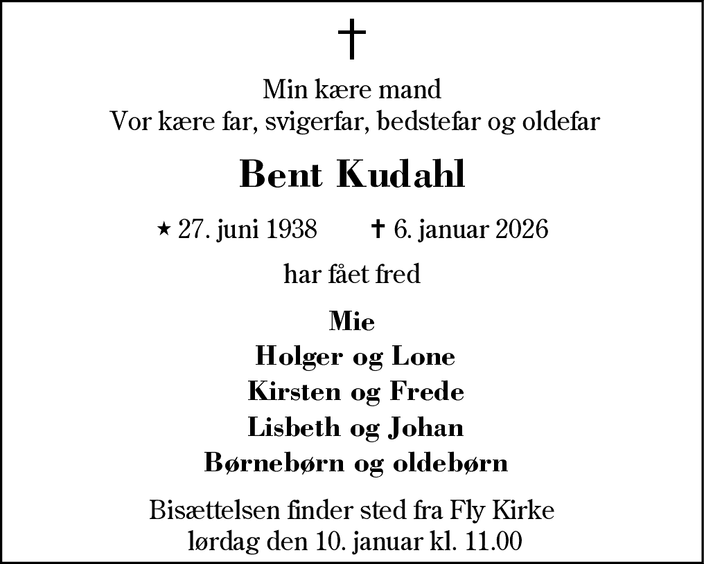 Dødsannonce for Bent Kudahl