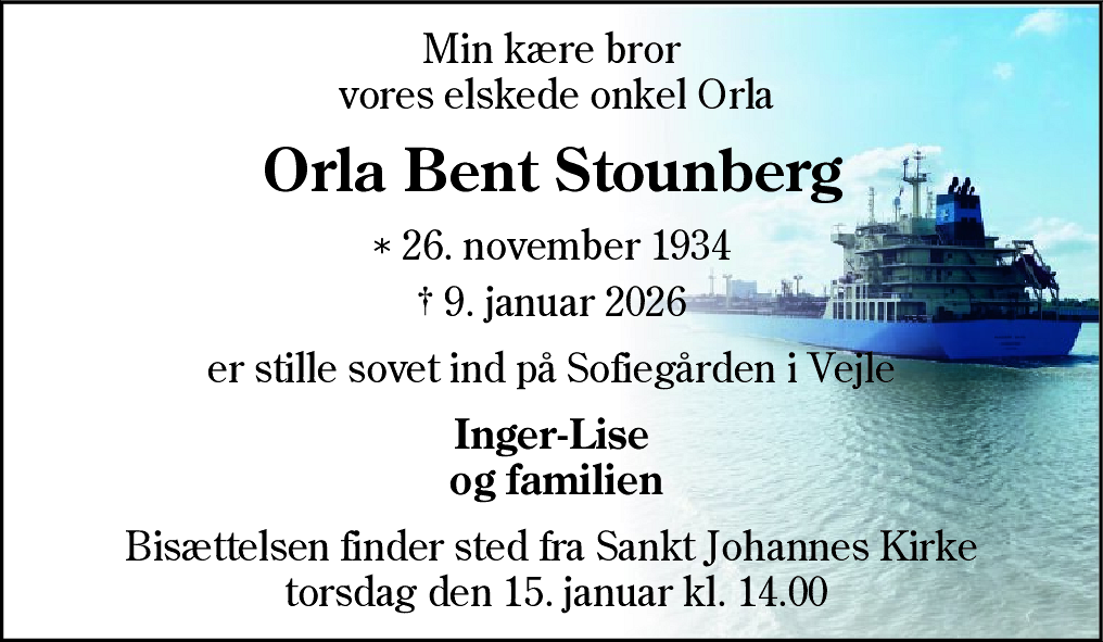 Dødsannonce for Orla Bent Stounberg