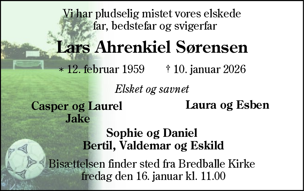 Dødsannonce for Lars Ahrenkiel Sørensen