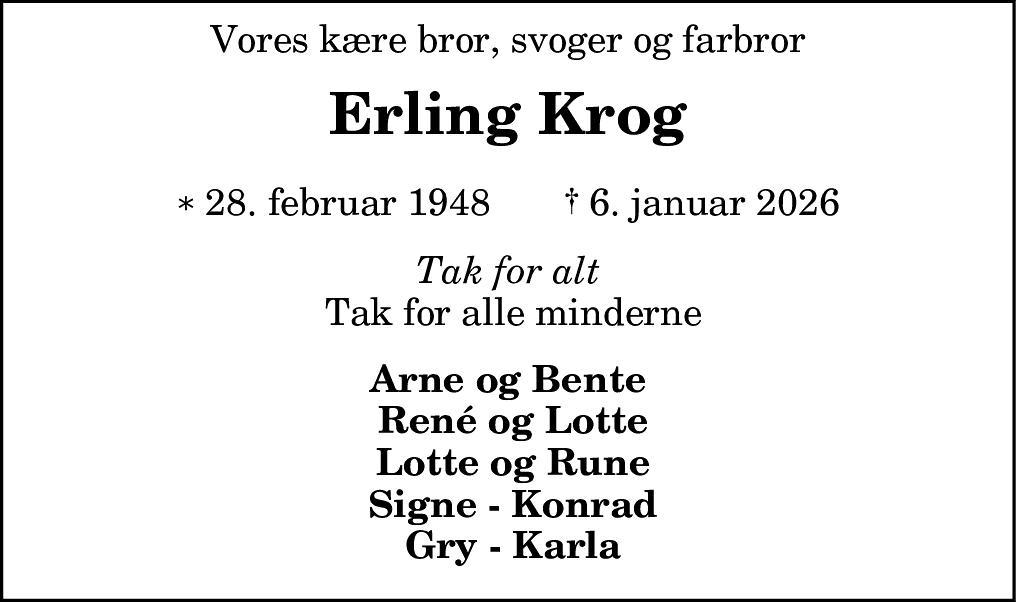 Dødsannonce for Erling Krog