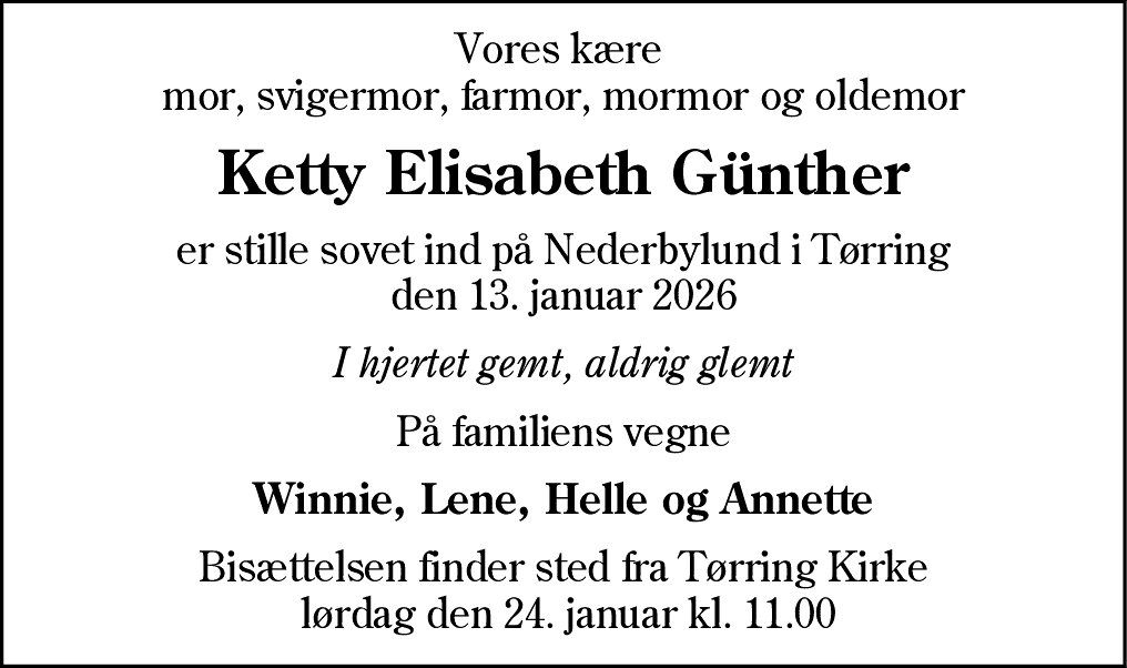 Dødsannonce for Ketty Elisabeth Günther
