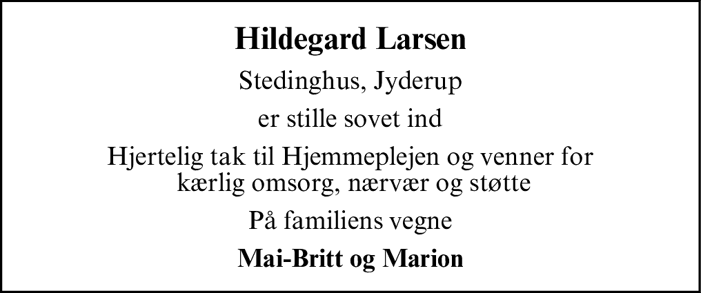 Dødsannonce for Hildegard Larsen