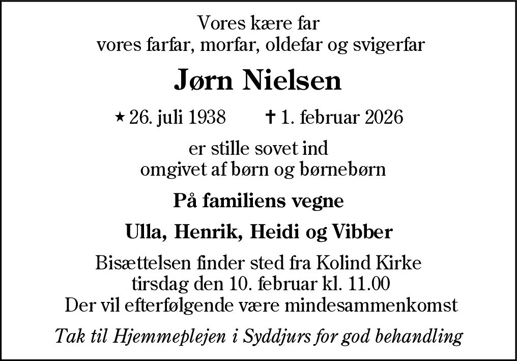 Dødsannonce for Jørn Nielsen