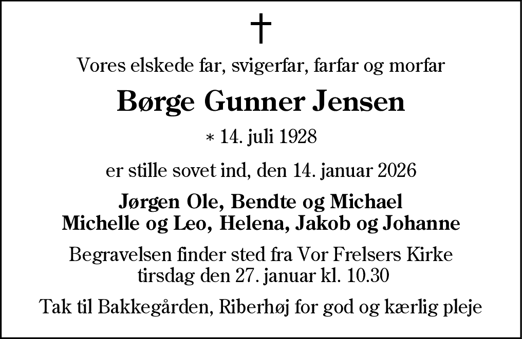 Dødsannonce for Børge Gunner Jensen