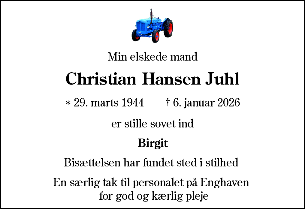 Dødsannonce for Christian Hansen Juhl