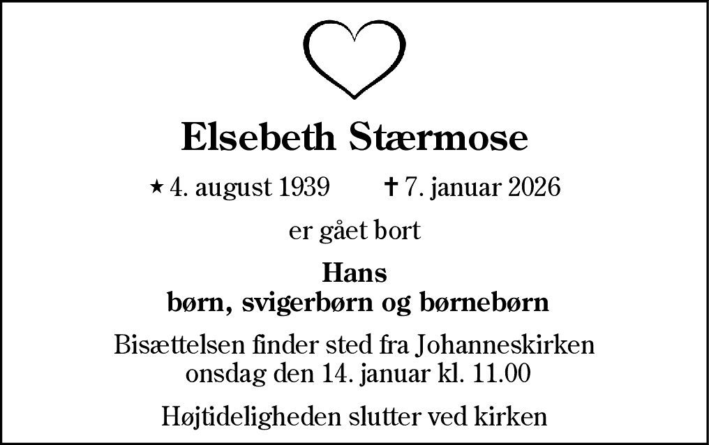 Dødsannonce for Elsebeth Stærmose