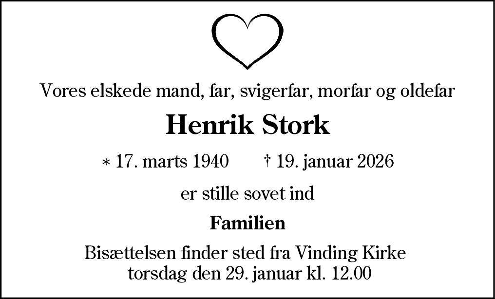 Dødsannonce for Henrik Stork