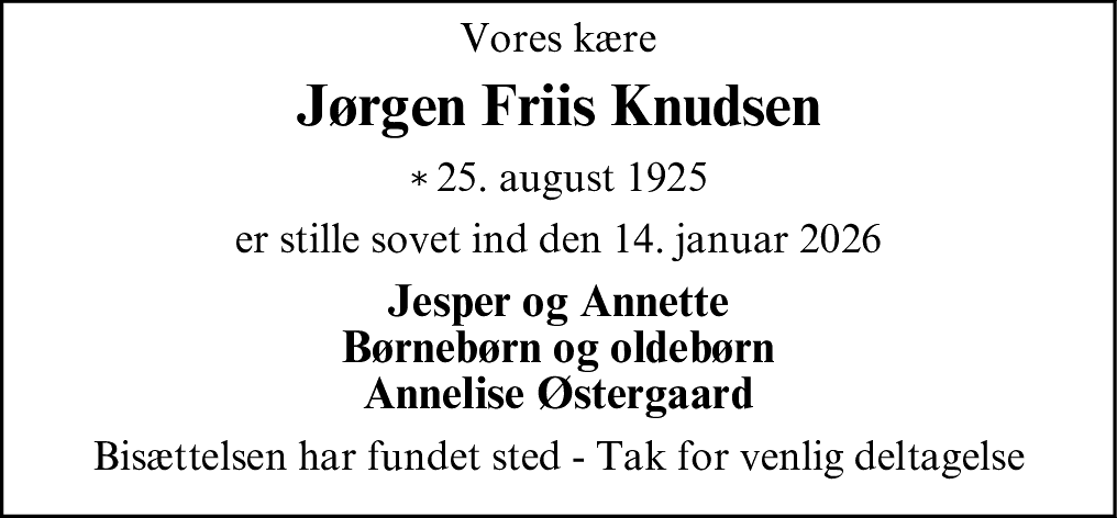 Dødsannonce for Jørgen Rene Friis Knudsen