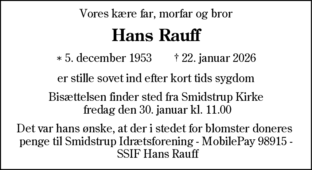 Dødsannonce for Hans Rauff