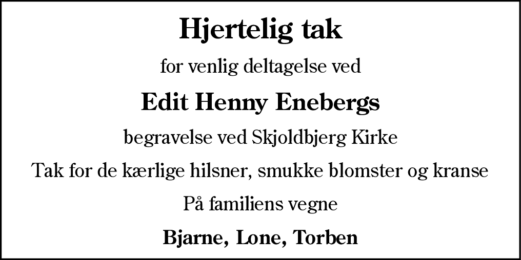 Dødsannonce for Edit Henny Eneberg