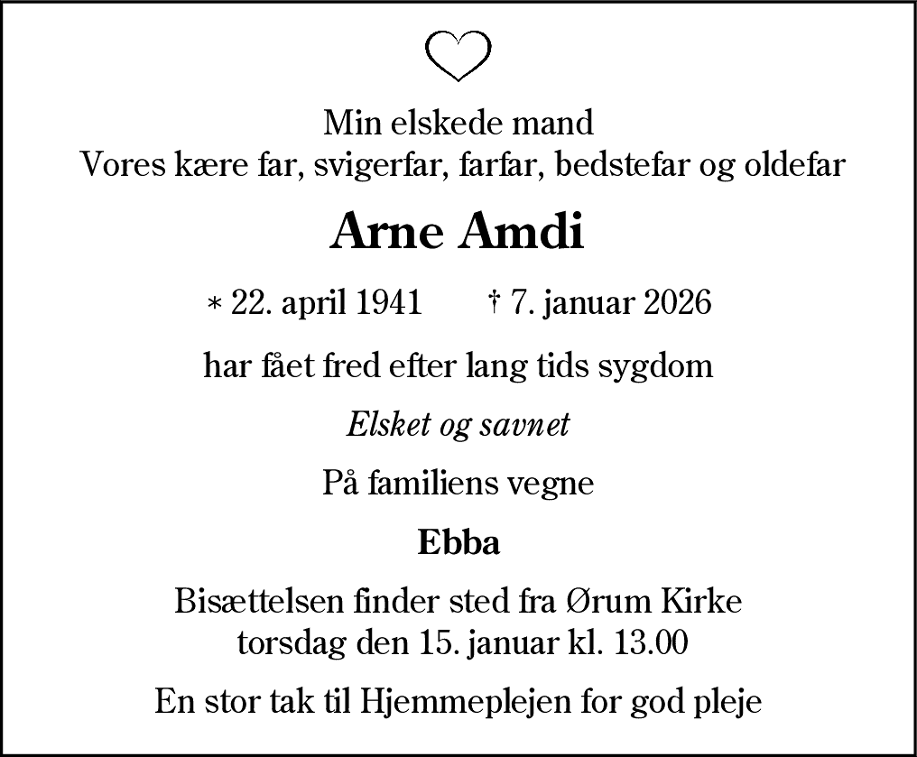 Dødsannonce for Arne Amdi