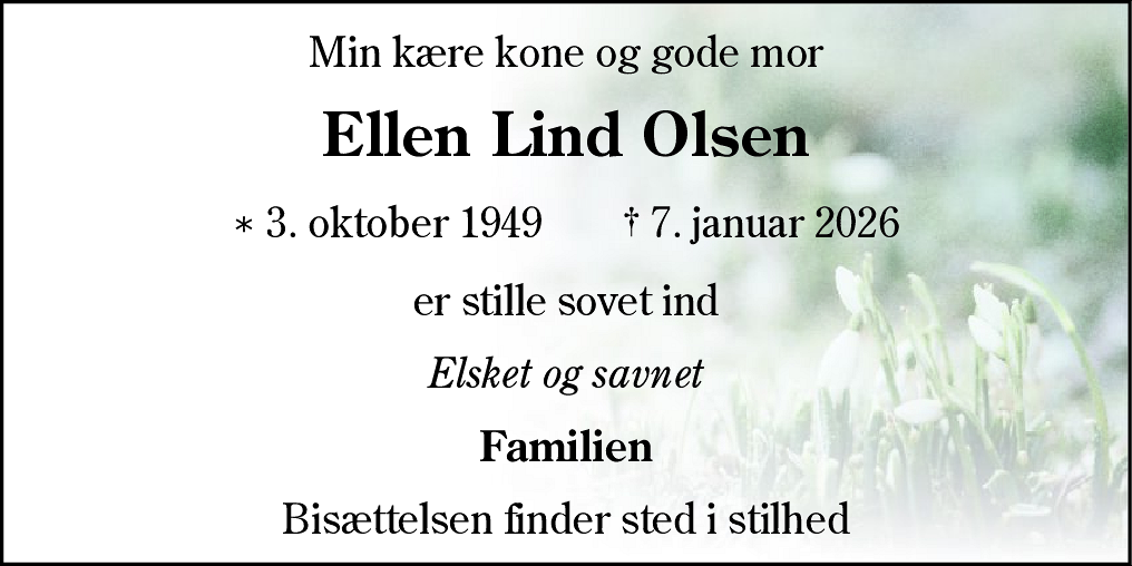 Dødsannonce for Ellen Lind Olsen