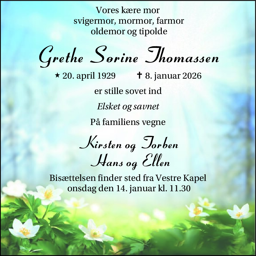 Dødsannonce for Grethe Sørine Thomassen