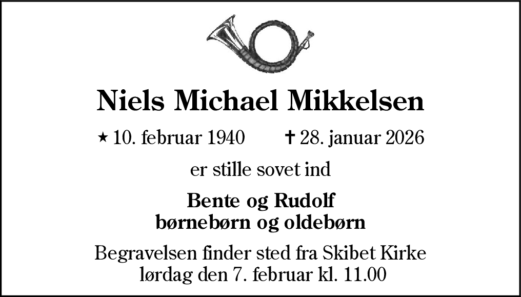 Dødsannonce for Niels Michael Mikkelsen