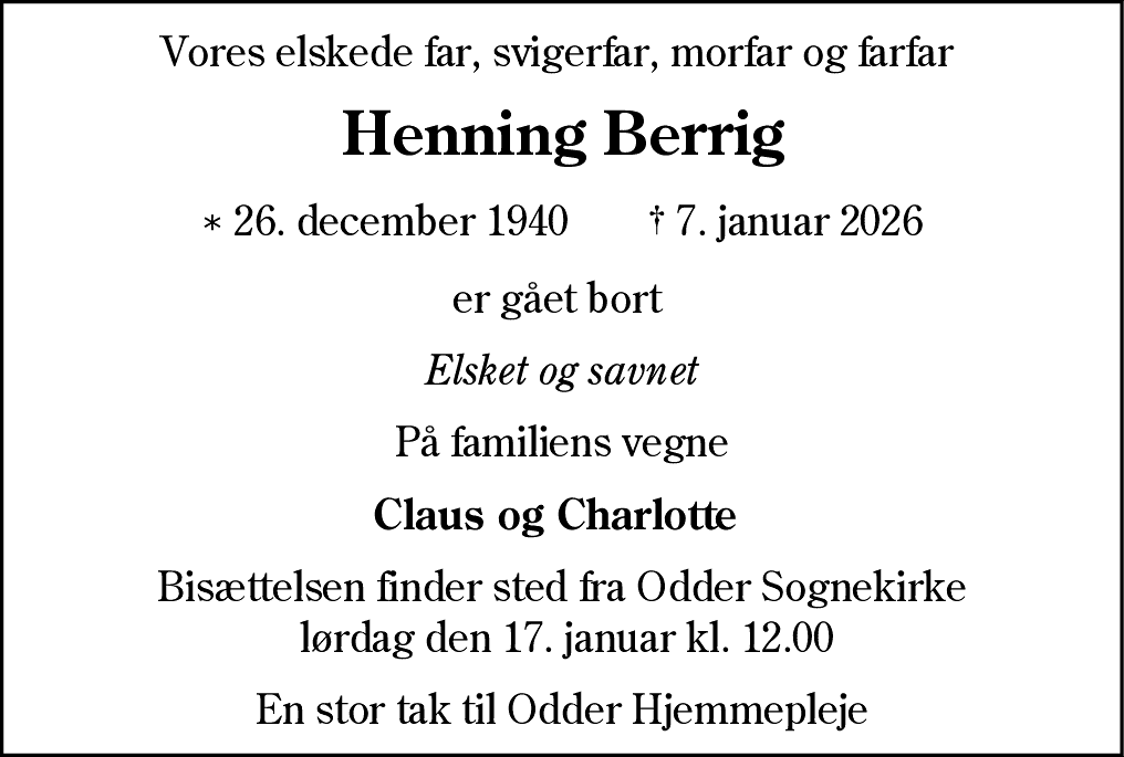 Dødsannonce for Henning Berrig