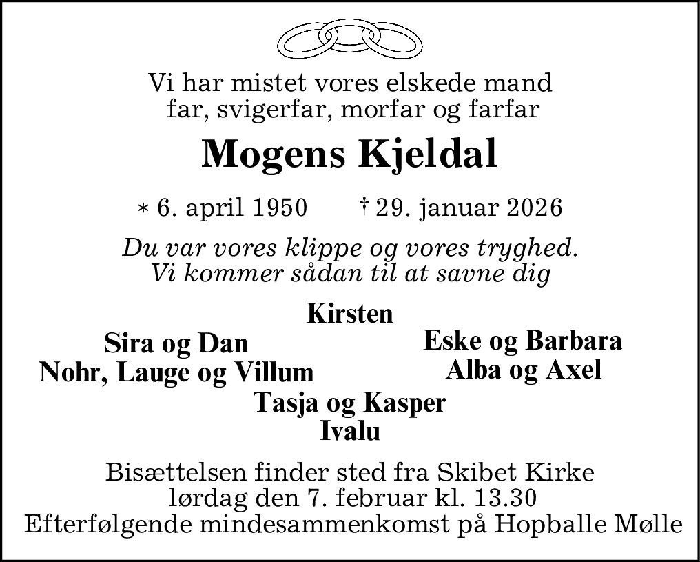 Dødsannonce for Mogens Kjeldal
