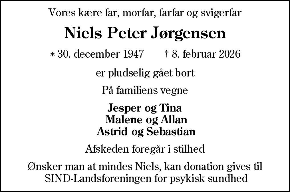 Dødsannonce for Niels Peter Jørgensen