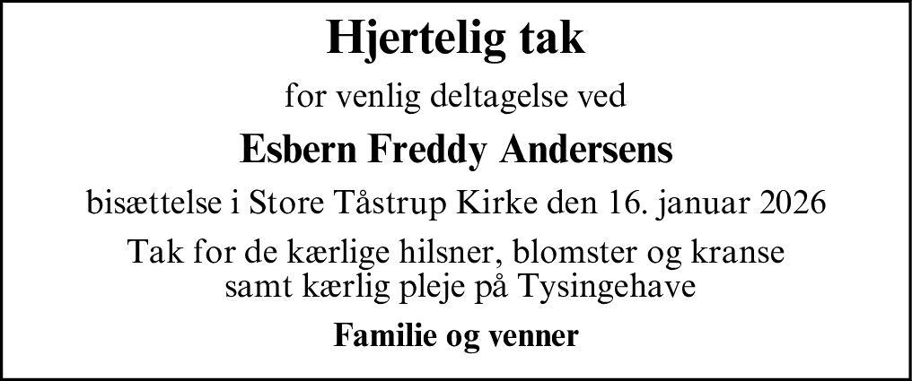 Dødsannonce for Esbern Freddy Andersen
