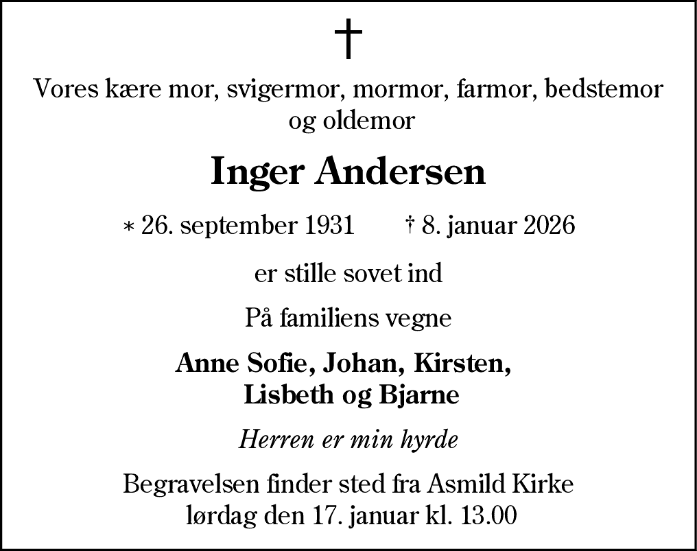 Dødsannonce for Inger Andersen