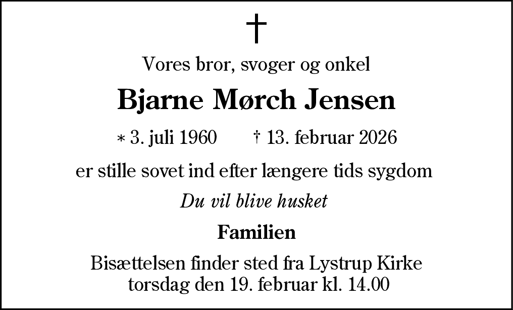 Dødsannonce for Bjarne Mørch Jensen