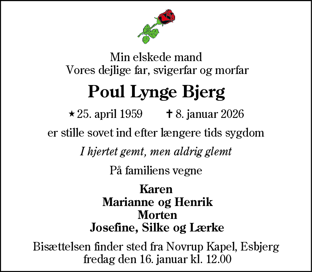 Dødsannonce for Poul Lynge Bjerg