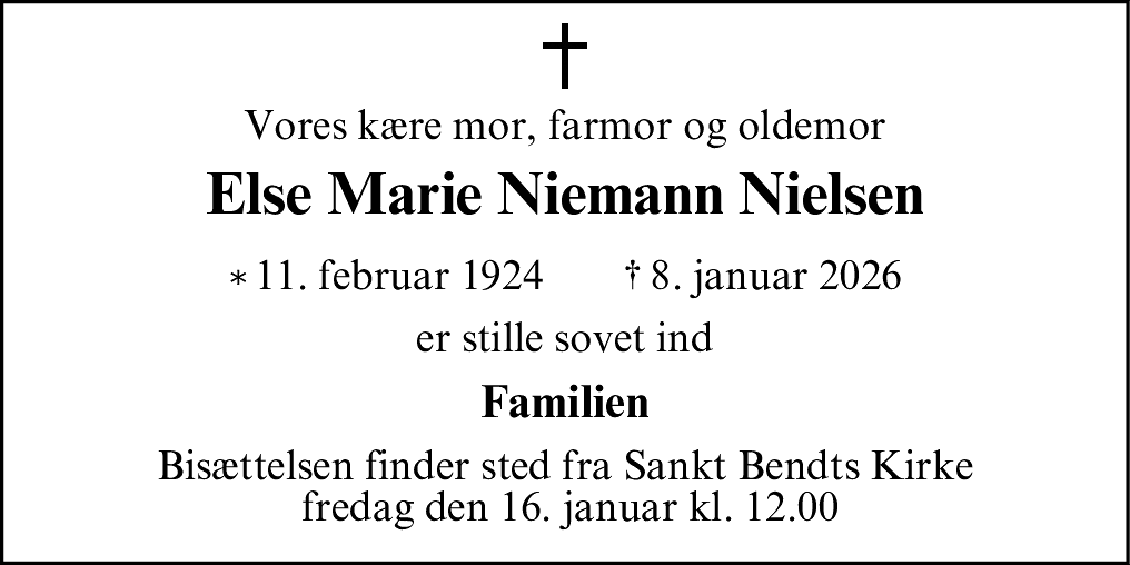 Dødsannonce for Else Marie Nielsen