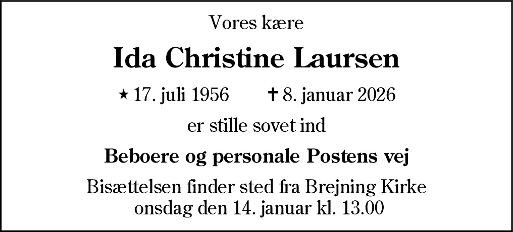 Dødsannonce for Ida Christine Laursen