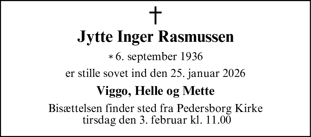 Dødsannonce for Jytte Inger Rasmussen