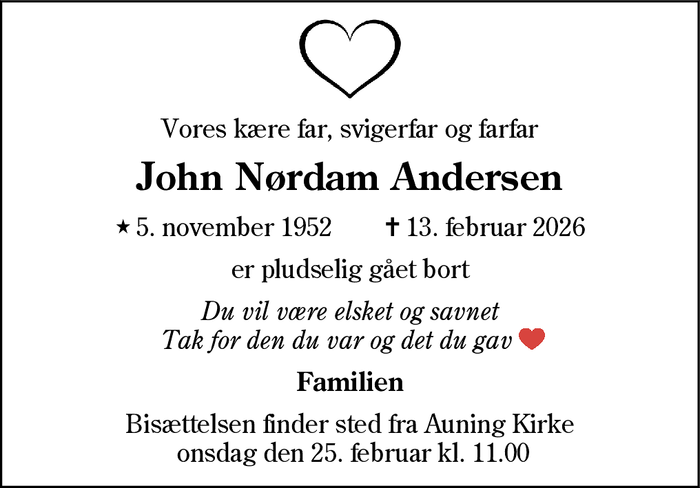 Dødsannonce for John Nørdam Andersen